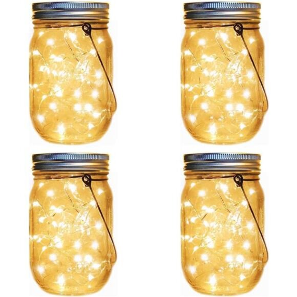 Solar Lantern Mason Jar Hanging Lights,4 Pack 30 Led Fairy Firefly Starry - Picture 1 of 7